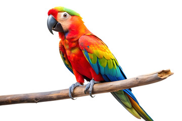 Fototapeta premium Colorful scarlet macaw perched on branch isolated on transparent background