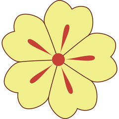 Fototapeta premium Simple Yellow Flower Illustration with Red Accents and Outline on Transparent Background