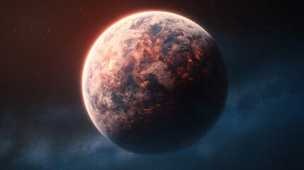 Obraz premium Molten Lava Exoplanet Illuminated by Red Star