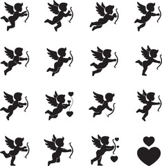 Minimal Heart Shapes Silhouette Icon Bundle | 16 Modern Valentine Vector Set
