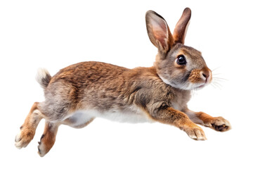 Obraz premium Running brown rabbit isolated on transparent background