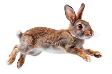 Running brown rabbit isolated on transparent background