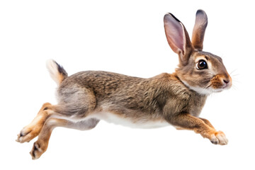Running brown rabbit isolated on transparent background