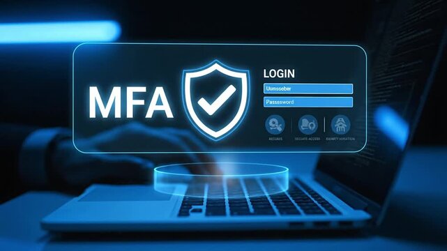 Close up of MFA Login Process on Laptop, Cyber Security