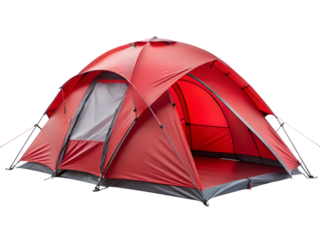 Red camping tent isolated on transparent background