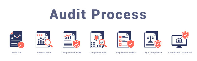 Audit Process Modern and clean web banner illustration featuring thematic icons for visual communication