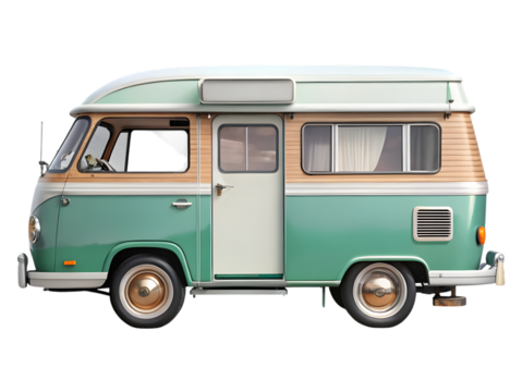 Vintage camper van isolated on transparent background