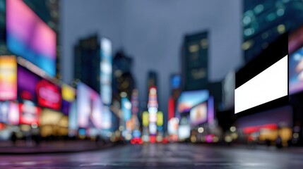 A bustling urban scene showcasing bright billboards and lights in a lively city at night. Perfect for themes of nightlife and urban energy.