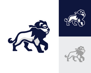 Majestic Walking Lion with Flowing Mane Logo