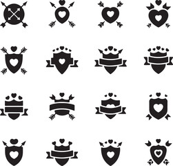 Minimal Heart Shapes Silhouette Icon Bundle | 16 Modern Valentine Vector Set