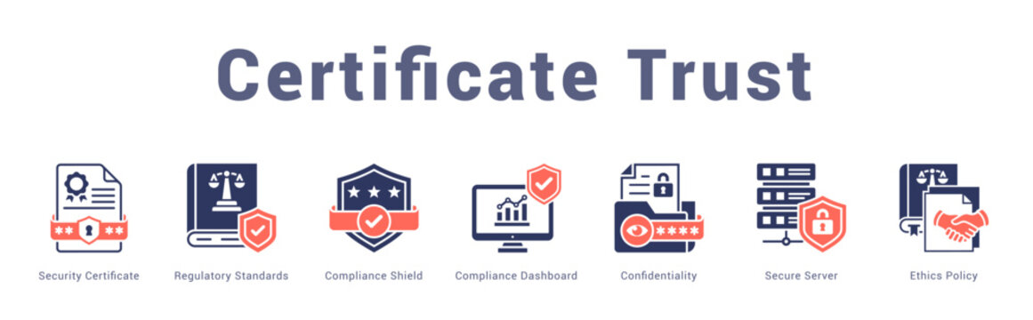 Certificate Trust Modern and clean web banner illustration featuring thematic icons for visual communication