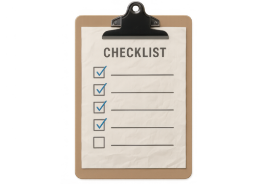 Clipboard displaying a checklist with marked tasks, organizing work and completing important plans