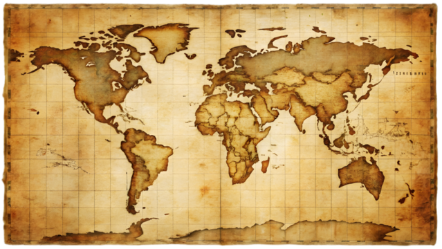 Vintage world map illustration isolated on transparent background - Powered by Adobe