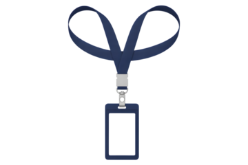 Blue lanyard with badge holder isolated on transparent background