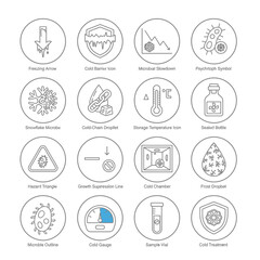 Essential cold chain management icons for pharmaceutical and food industries, ensuring safe handling and preservation, perfect for presentations and educational materials