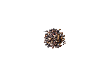 Gastronomic mix of dried whole seed pepper isolated on a transparent background without shadow seen from above, top view, png