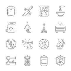 Clean Line Art Icons for Modern Kitchens and Industrial Processes, Perfect for Infographics and Website Design, Seamless Vector Symbols for Food, Technology, and Sustainable Solutions