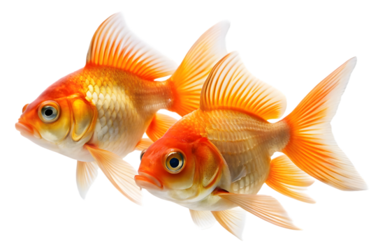 Two goldfish swimming together isolated on transparent background