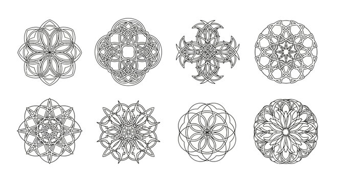 Artistic rendition of geometrically complex abstract floral pattern designs or mandala art