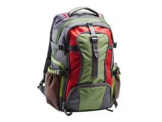 Colorful hiking backpack isolated on transparent background
