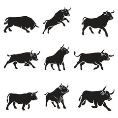 Black Bull Silhouettes Powerful Animal Illustrations