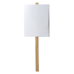 Blank white rectangular protest sign or placard on a wooden stick for rally