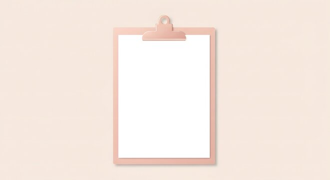 Clean and Modern Pink Clipboard with Blank Paper Template for Notes and Tasks – Minimalist Design Concept for Office Organization and Planning for Creative Projects