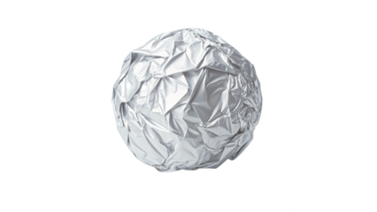 Crumpled Aluminum Foil Ball Isolated on Transparent Background