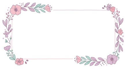 Charming hand-drawn floral border with soft pastel colors, a beautiful decorative frame for wedding invitations or greeting cards
