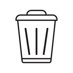 Trash can tine line icon. Garbage bin black symbol. Vector illustration isolated on white background.