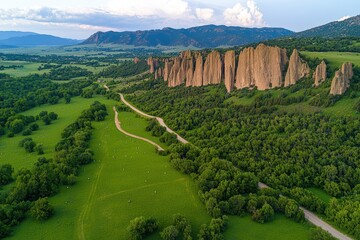 Scenic Aerial View of Rocky Landscape with Nearby Green Fields