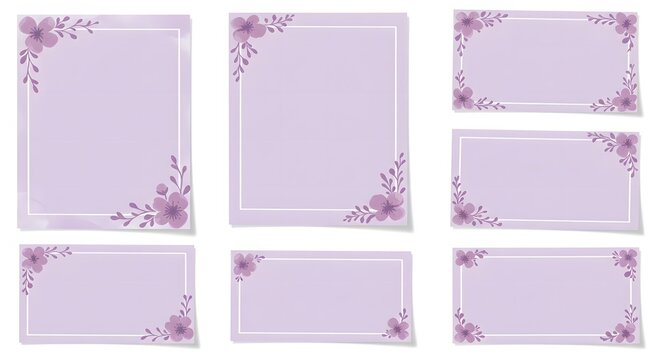 Collection of pastel purple floral decorative borders and frames for invitations and cards