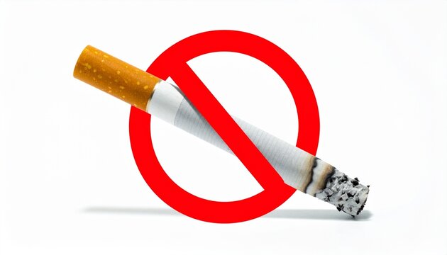 Red circle with slash over smoking cigarette&mdash;universal symbol for no smoking, Generated with AI.