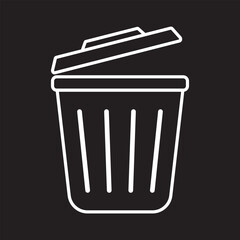 Trash bin silhouette icon on black background.