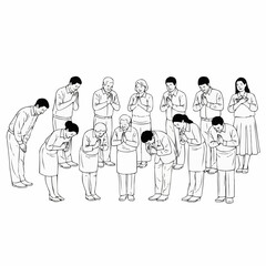 Group of People Bowing in Respectful Gesture.