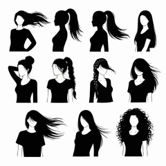 Collection of Diverse Female Hairstyles Silhouettes.