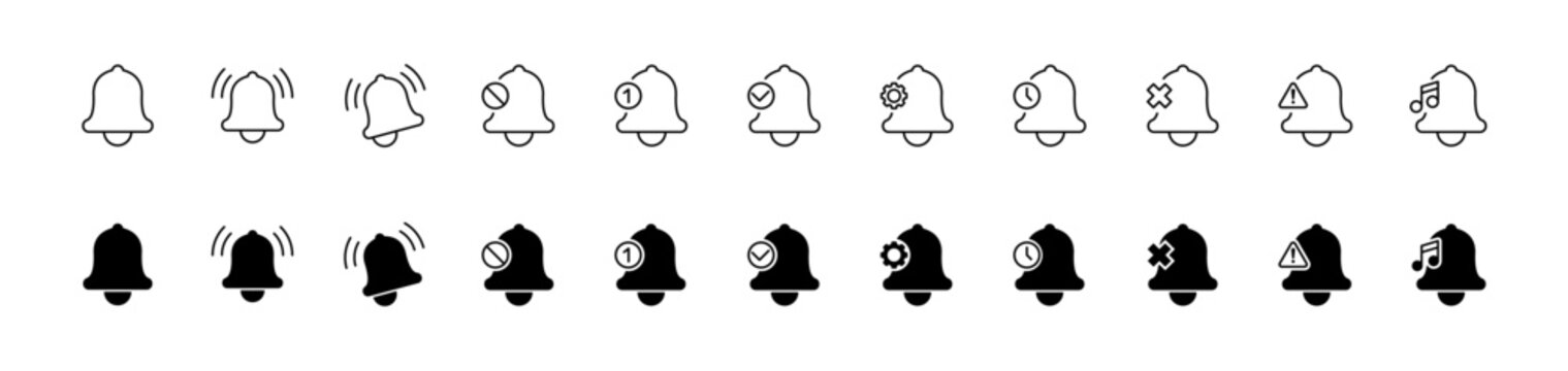 Notification bell icon set. Vector illustration.