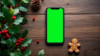 Green screen smartphone screenshot on Christmas Background