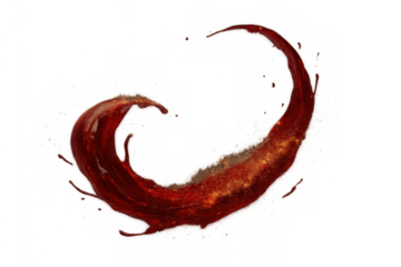 Dynamic red liquid swirl with glitter texture on transparent background creating abstract motion design