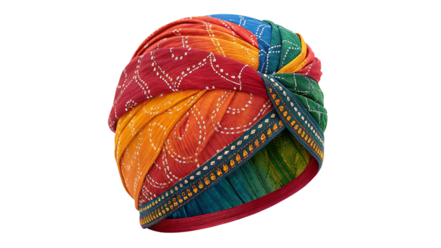 Vibrant Rajasthani Bandhani Turban Traditional Indian Isolated on Transparent Background