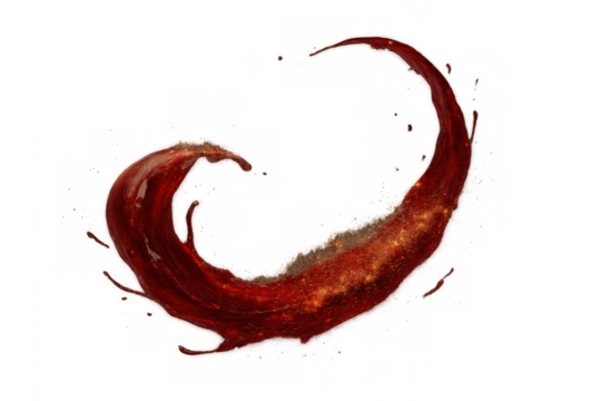 Dynamic red liquid swirl with glitter texture on transparent background creating abstract motion design