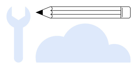 Wrench, pencil, and cloud imply tools, creativity, and cloud technology. Ideal for themes thumbs up innovation, brainstorming, digital transformation, engineering problem-solving and simplicity