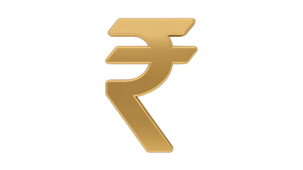 A golden, metallic 3D Indian Rupee currency symbol rendered against a dark transparent background, representing finance and economic value. background removed