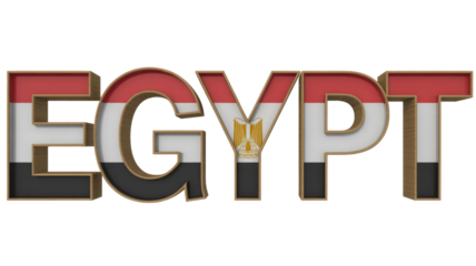 A 3D rendering of the word "EGYPT," with each letter displaying the Egyptian flag's colors and national emblem. The letters feature a distinct wooden frame. background removed