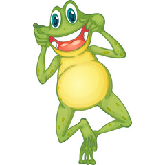 Playful Green Frog Character Mimicking a Smile With Its Hands Against A White Background Ideal For Childrens Book Illustrations And Graphic Design Projects
