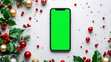 Green screen smartphone screenshot on Christmas Background