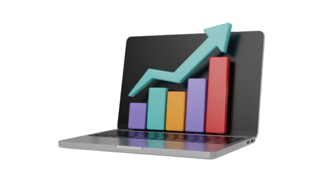 growing of bar chat on laptop display isolated on whitebackground