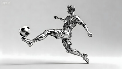 Metallic Soccer Player Dynamic Kick Illustration