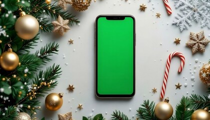 Green screen smartphone screenshot on Christmas Background