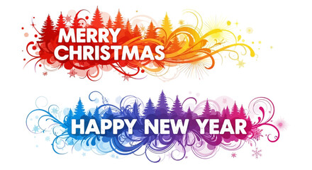 Colorful Merry Christmas and Happy New Year Badge